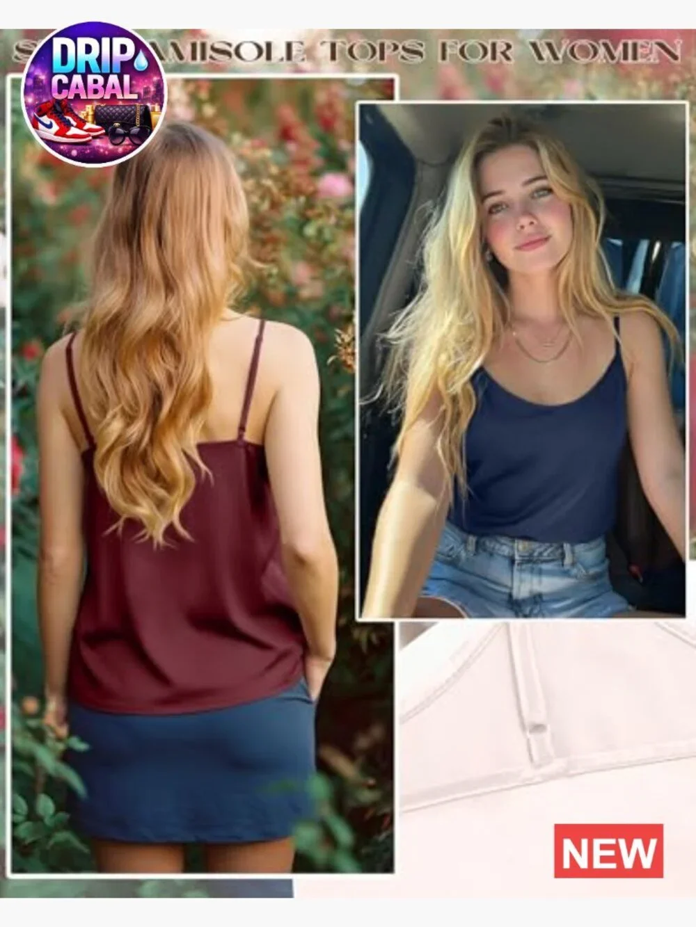 4 Pack Silk Satin Tank Tops Camisole Sleeveless Adjustable Straps Crewneck Cami